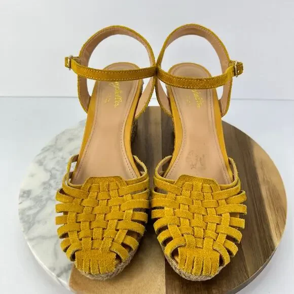 Seychelles Yellow Leather Weave Espadrilles Wedge Closed Toe Sandals 9/40 - Picture 2 of 10